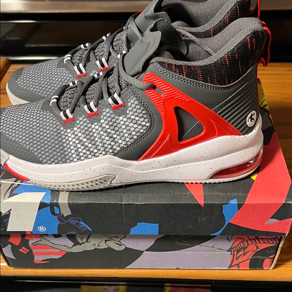Gray and Red High-Top Sneakers